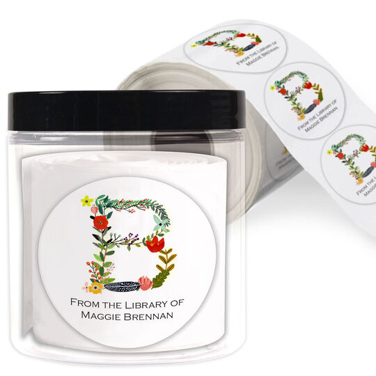 White Garden Initial Library Round Stickers in a Jar
